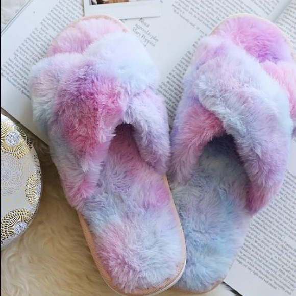 GET COZY FLUFFY TIE DYE SLIPPERS-PURPLE - Picture 2 of 7